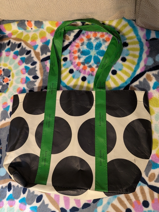 kate spade Handbags - kate spade Black & Cream Polka Dot Tote with Green Handles